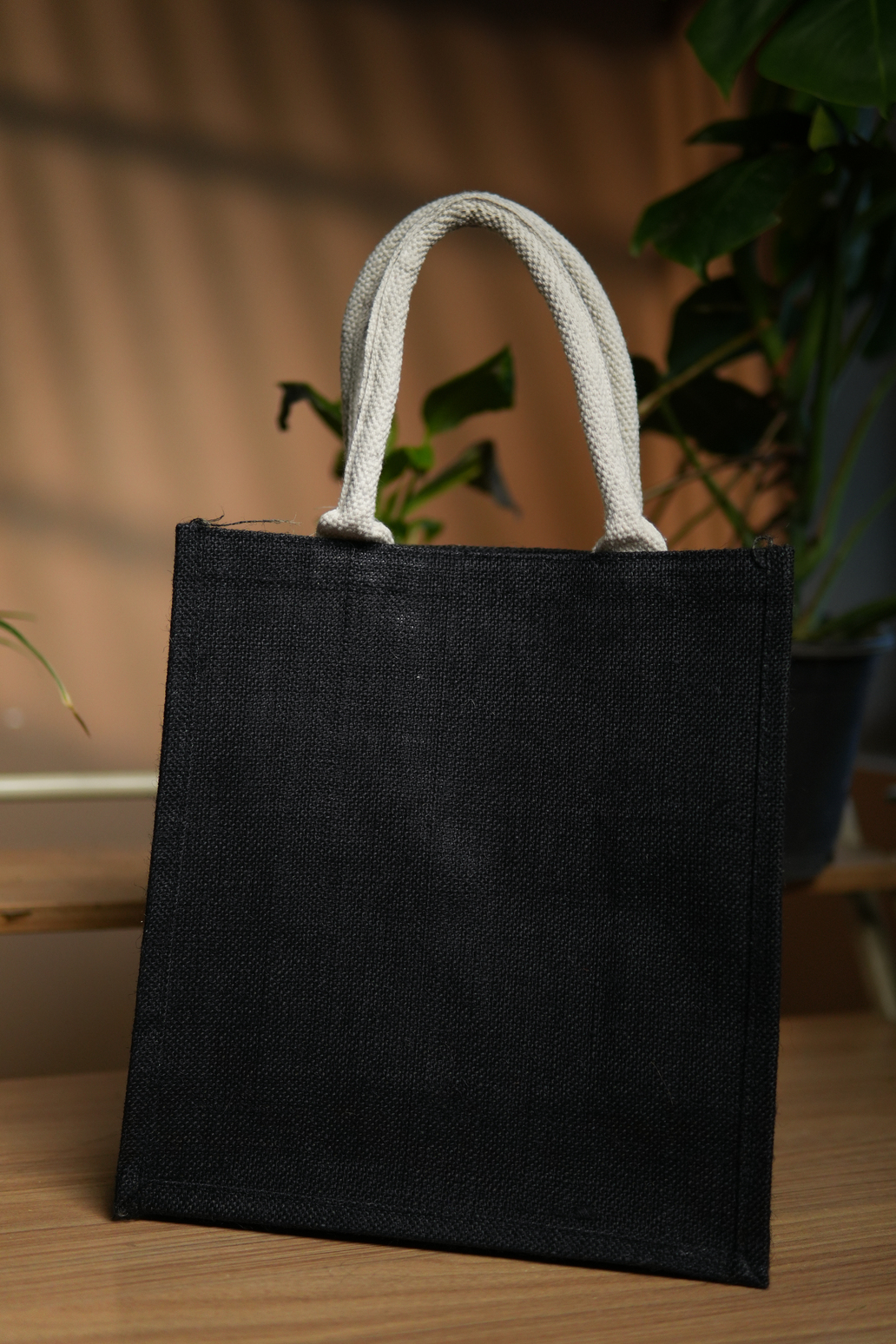 Black Jute Bag with Contrast handles