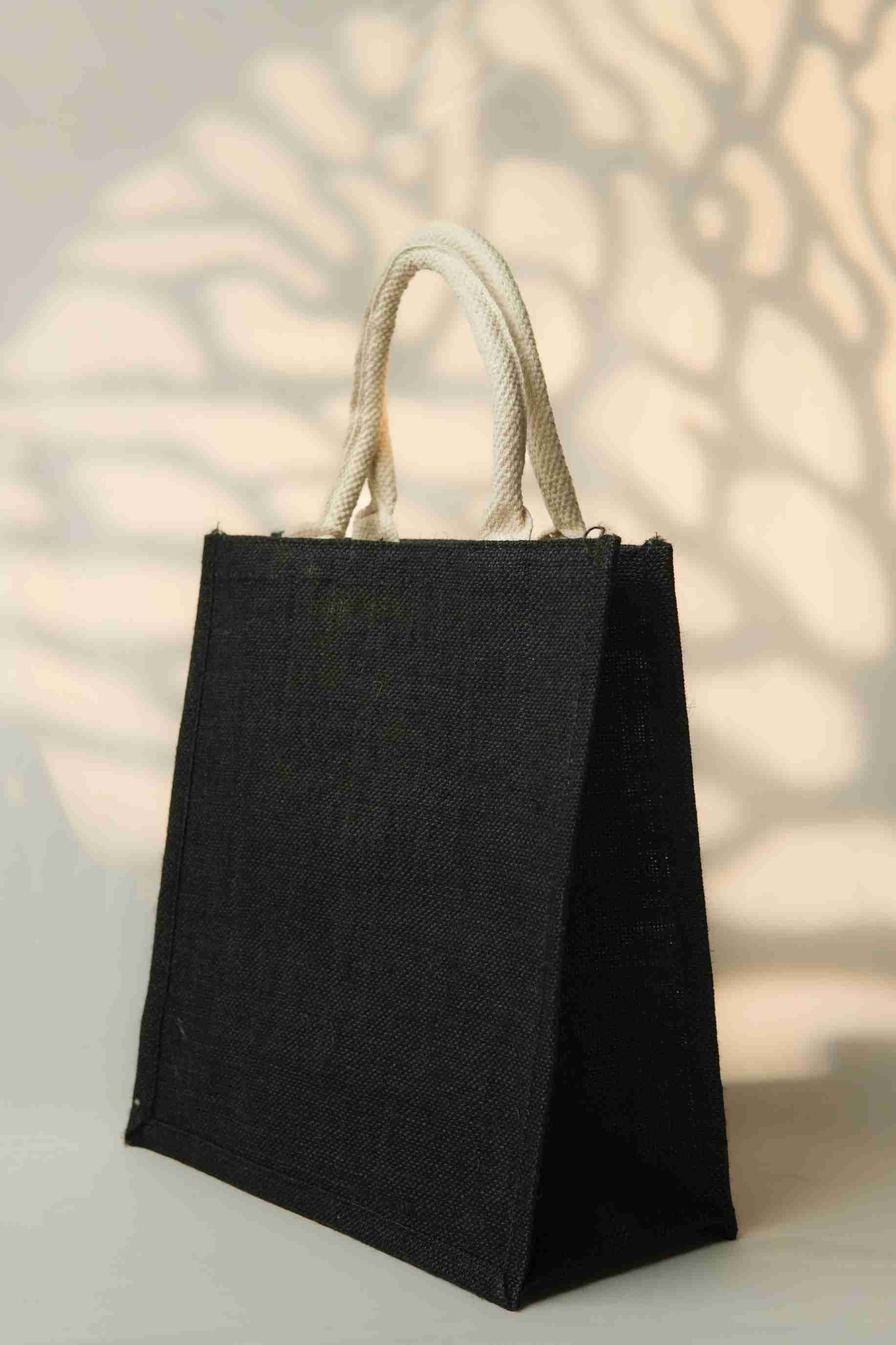 Black Jute Bag with Contrast handles