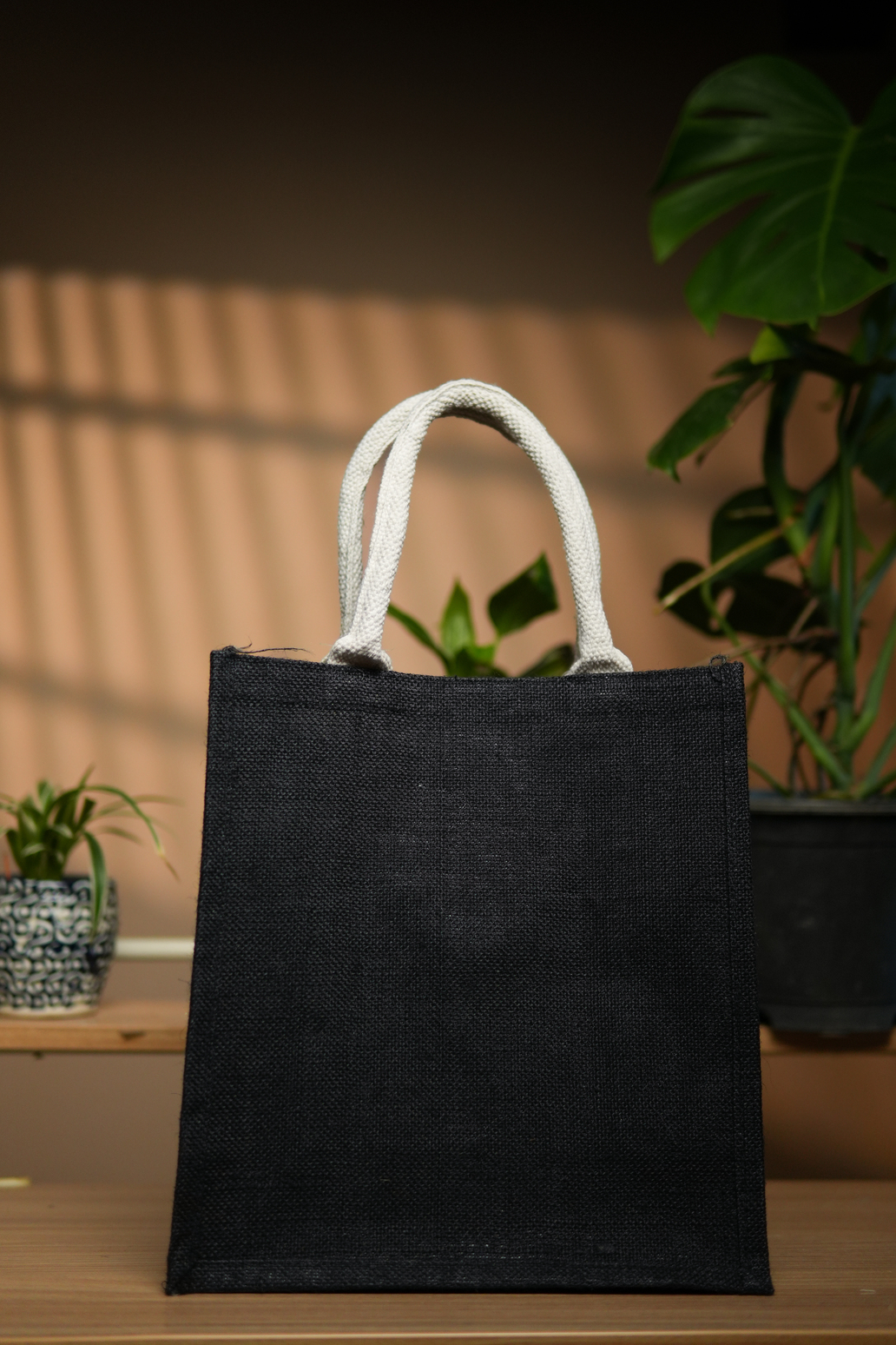 Black Jute Bag with Contrast handles